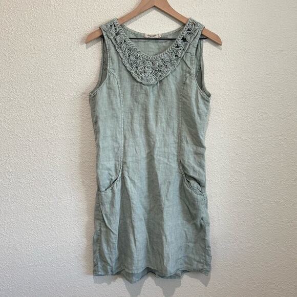 Lungo L'arno Blue Sleeveless Scoop Neck Pocket Linen Shift Dress Large Lagenlook - Picture 1 of 7